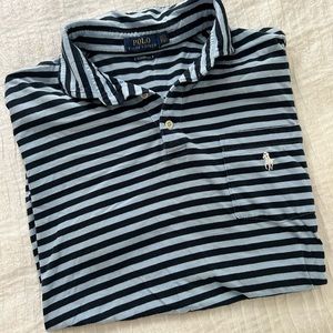 Navy and light blue striped polo